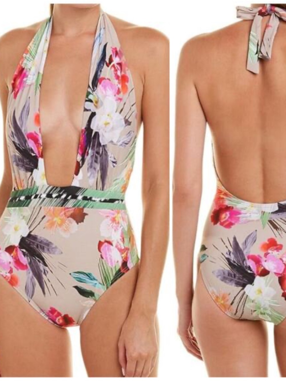 La Blanca Plunge one piece swimsuit floral size 8